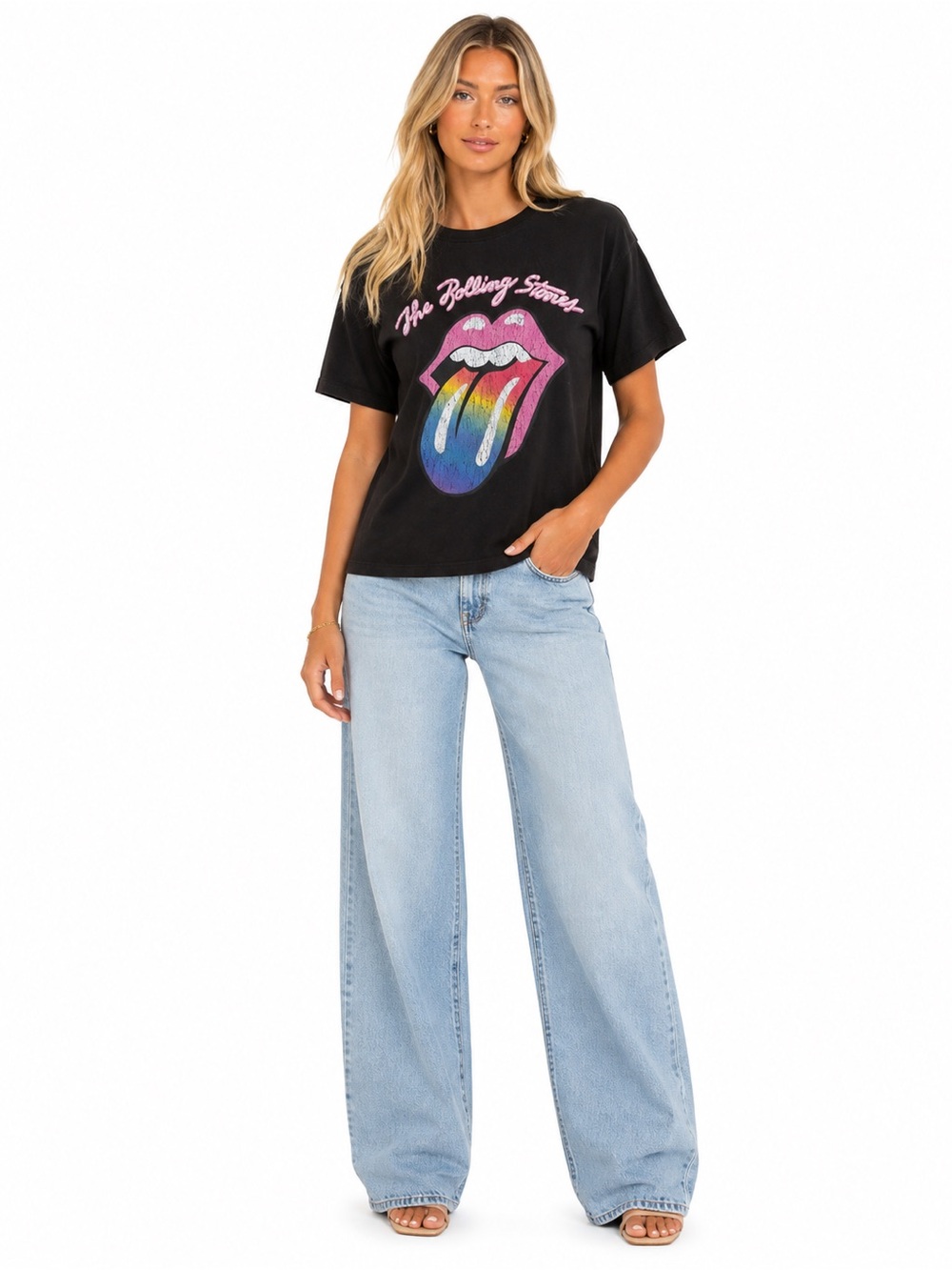 Zara Rolling Stones Rainbow Tongue Graphic T-Shirt | Size Youth 13-14 / 164